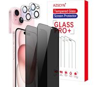Pps-Verre Trempé Anti-Espion Pour Iphone 15 Plus, 3*Vitre Protection Ecran Protege Accessoire Et 3*Protection Camera Objectif Arriere Appareil Phot, Résistance Aux Rayures, Dureté 9h, Pas De Bulles