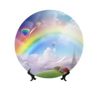 PPTHSNVB Assiette décorative en porcelaine anglaise de 15,2 cm, assiette décorative artisanale avec présentoir, assiette ronde en céramique arc-en-ciel de rêve pour décoration de maison et de bureau