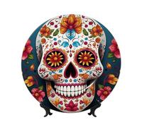 PPTHSNVB Assiette décorative en porcelaine anglaise de 15,2 cm, assiette décorative artisanale avec présentoir, assiette ronde en céramique colorée en forme de tête de mort en sucre pour décoration de