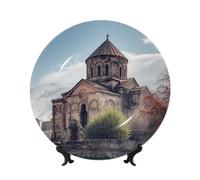 PPTHSNVB Assiette décorative en porcelaine anglaise de 17,8 cm avec présentoir - Assiette ronde en céramique pour église arménienne - Décoration en porcelaine pour la maison et le bureau