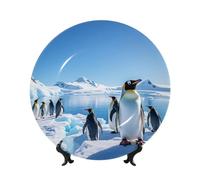 PPTHSNVB Assiette décorative en porcelaine anglaise de 20,3 cm, assiette décorative artisanale avec présentoir, assiette ronde en céramique, motif pingouin, Antarctique, glace, ornements en céramique
