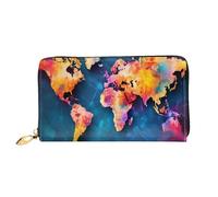 PPTHSNVB Beau portefeuille pour femme avec fermeture éclair et fermeture éclair - Motif coucher de soleil sur la plage, Carte du monde abstraite, Taille unique, Classique