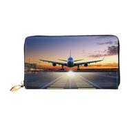 PPTHSNVB Beau portefeuille pour femme avec fermeture éclair et fermeture éclair - Motif coucher de soleil sur la plage, Aéroport., Taille unique, Classique