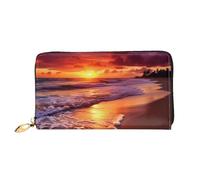 PPTHSNVB Beau portefeuille pour femme avec fermeture éclair et fermeture éclair - Motif coucher de soleil sur la plage, Beau coucher de soleil, Taille unique, Classique