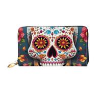 PPTHSNVB Casques de chantier Portefeuille pour femme Grande capacité Porte-cartes de crédit Fermeture éclair Pochette de téléphone Sac à main de voyage pour femme, Crâne en sucre coloré, Taille unique