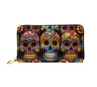PPTHSNVB Casques de chantier Portefeuille pour femme Grande capacité Porte-cartes de crédit Fermeture éclair Pochette de téléphone Sac à main de voyage pour femme, Crânes colorés., Taille unique