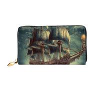 PPTHSNVB Casques de chantier Portefeuille pour femme Grande capacité Porte-cartes de crédit Fermeture éclair Pochette de téléphone Sac à main de voyage pour femme, Bateau de pirate nautique vintage