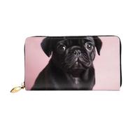 PPTHSNVB Cherry Fruit Portefeuille pour femme Grande capacité Porte-cartes de crédit Fermeture Éclair Pochette de voyage pour femme, Carlin noir mignon., Taille unique, Classique