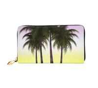 PPTHSNVB Cherry Fruit Portefeuille pour femme Grande capacité Porte-cartes de crédit Fermeture Éclair Pochette de voyage pour femme, Palmier tropical., Taille unique, Classique