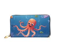 PPTHSNVB Coconut Palm Beach Portefeuille pour femme Grande capacité Porte-cartes de crédit Fermeture Éclair Pochette de voyage pour femme, Poisson pieuvre dessin animé, Taille unique, Classique