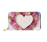 PPTHSNVB Coconut Palm Beach Portefeuille pour femme Grande capacité Porte-cartes de crédit Fermeture Éclair Pochette de voyage pour femme, Fleurs en forme de cœur, Taille unique, Classique