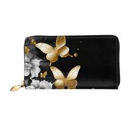 PPTHSNVB Golden Retriever Portefeuille pour femme Grande capacité Porte-cartes de crédit Fermeture Éclair Pochette de voyage pour femme, Papillons blancs dorés et noirs, One Size, Classique