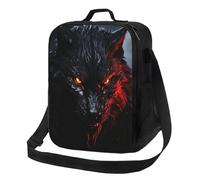 PPTHSNVB Grand sac à déjeuner isotherme étanche et réutilisable avec bandoulière réglable pour homme et femme Motif loup noir aux yeux rouges