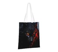 PPTHSNVB Grand sac fourre-tout en toile réutilisable avec poignées en forme de loup noir aux yeux rouges pour femme