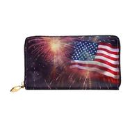 PPTHSNVB Green Frog Portefeuille pour femme Grande capacité Porte-cartes de crédit Fermeture Éclair Pochette de voyage pour femme, Drapeau américain feu d'artifice 4 juillet, Taille unique, Classique