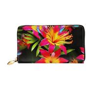 PPTHSNVB Helm of Awe Portefeuille pour femme Grande capacité Porte-cartes de crédit Fermeture Éclair Pochette de voyage pour femme, Fleur hawaïenne colorée., Taille unique, Classique