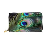 PPTHSNVB Hot Air Balloon Portefeuille pour femme Grande capacité Porte-cartes de crédit Fermeture Éclair Pochette de téléphone Sac à main de voyage pour femme, Plume de paon verte., Taille unique