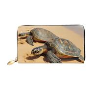 PPTHSNVB Hot Air Balloon Portefeuille pour femme Grande capacité Porte-cartes de crédit Fermeture Éclair Pochette de téléphone Sac à main de voyage pour femme, Tortues sur la plage., Taille unique