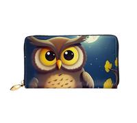 PPTHSNVB Hot Air Balloon Portefeuille pour femme Grande capacité Porte-cartes de crédit Fermeture Éclair Pochette de téléphone Sac à main de voyage pour femme, Chouette et lune jaune, Taille unique