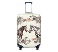 PPTHSNVB Housse de bagage à motif de fleurs et de chevaux dessinés à la main pour valise, housse de protection élastique, anti-poussière, anti-rayures, épaisse, lavable, convient aux bagages de 45,7 à