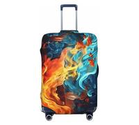 PPTHSNVB Housse de bagage à motif feu et eau pour valise, housse de protection élastique, anti-poussière, anti-rayures, housse de bagage de voyage épaisse, lavable pour bagages de 45,7 à 81,3 cm, Noir