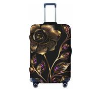 PPTHSNVB Housse de bagage élastique à fleurs noires et dorées pour valise, housse de protection anti-poussière et anti-rayures épaisse, lavable pour bagages de 45,7 à 81,3 cm, Noir , M