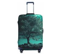 PPTHSNVB Housse de bagage élastique pour valise, motif arbre bleu sarcelle au clair de lune, protection contre la poussière, anti-rayures, épaisse, lavable, convient aux bagages de 45,7 à 81,3 cm