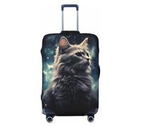 PPTHSNVB Housse de bagage pour valise, motif chat dans une nébuleuse, élastique, anti-poussière, anti-rayures, épaisse, lavable, convient aux bagages de 45,7 à 81,3 cm, Noir , M
