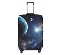 PPTHSNVB Housse de bagage pour valise, motif lune, étoiles et planètes, housse de protection élastique, anti-poussière, anti-rayures, épaisse, lavable, convient aux bagages de 45,7 à 81,3 cm, Noir , S