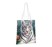 PPTHSNVB Joli sac fourre-tout en toile avec poignées en forme de tigre blanc réutilisable pour femme, Tigre blanc mignon, One Size