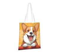 PPTHSNVB Joli sac fourre-tout en toile avec poignées pour femme Motif chien corgi réutilisable