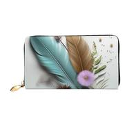 PPTHSNVB Magical Design Portefeuille pour femme Motif runes nordiques boussole Grande capacité Porte-cartes de crédit Fermeture Éclair Pochette de voyage pour femme, Fleur en plumes, Taille unique
