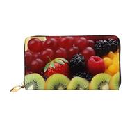 PPTHSNVB Magical Design Portefeuille pour femme Motif runes nordiques boussole Grande capacité Porte-cartes de crédit Fermeture Éclair Pochette de voyage pour femme, Fruits frais., Taille unique