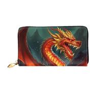 PPTHSNVB Magical Design Portefeuille pour femme Motif runes nordiques boussole Grande capacité Porte-cartes de crédit Fermeture Éclair Pochette de voyage pour femme, Roi dragon dans le feu, Taille