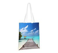 PPTHSNVB Maldives Vacances Sac fourre-tout en toile réutilisable avec poignées pour femme