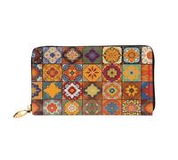 PPTHSNVB Peint Bread Portefeuille pour femme Grande capacité Porte-cartes de crédit Fermeture éclair Pochette de téléphone Sac à main de voyage pour femme, Groupe de géométrie marocaine, Taille unique