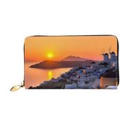 PPTHSNVB Portefeuille de Noël en bois pour femme - Grande capacité - Porte-cartes de crédit - Fermeture éclair - Pochette de voyage pour femme, Paysage de coucher de soleil sur l'î, Taille unique