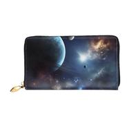 PPTHSNVB Portefeuille de Noël en bois pour femme - Grande capacité - Porte-cartes de crédit - Fermeture éclair - Pochette de voyage pour femme, Lune, étoiles et planètes, Taille unique, Classique