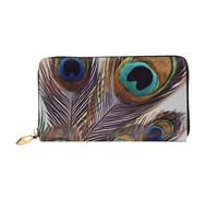PPTHSNVB Portefeuille de voyage pour femme avec fermeture éclair Motif champ de tournesol et mer de fleurs, Plumes de paon, Taille unique, Classique