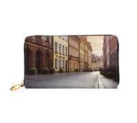 PPTHSNVB Portefeuille de voyage pour femme avec fermeture éclair Motif fleur rouge sur fond noir Grande capacité, La rue du centre historique de Pologne, Taille unique, Classique