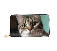 PPTHSNVB Portefeuille de voyage pour femme avec fermeture éclair Motif tigre blanc, Un chat curieux, Taille unique, Classique