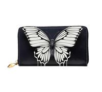 PPTHSNVB Portefeuille de voyage pour femme avec fermeture éclair - Motif tracteur agricole - Grande capacité, Un papillon noir et blanc, Taille unique, Classique