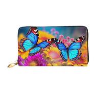 PPTHSNVB Portefeuille de voyage pour femme avec fermeture éclair Motif vache mignonne Grande capacité, Fleur de papillon colorée., Taille unique, Classique