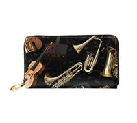 PPTHSNVB Portefeuille de voyage pour femme avec motif notes de musique sur vieux papier, grande capacité, porte-cartes de crédit, fermeture éclair, pochette pour téléphone, Instruments de musique