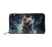 PPTHSNVB Portefeuille de voyage pour femme Motif astronaute noir sur fond bleu Grande capacité, Un chat dans une nébuleuse, Taille unique, Classique