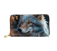 PPTHSNVB Portefeuille de voyage pour femme Motif dragons de feu et glace Grande capacité avec fermeture éclair, Feuilles d'automne et loup, Taille unique, Classique