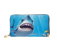 PPTHSNVB Portefeuille d'été pour femme avec fermeture éclair et marguerites - Grande capacité - Porte-cartes de crédit - Pochette de voyage pour femme, Requin souriant, Taille unique, Classique