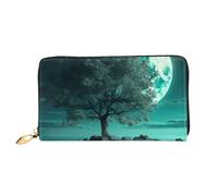 PPTHSNVB Portefeuille d'été pour femme avec fermeture éclair et marguerites - Grande capacité - Porte-cartes de crédit - Pochette de voyage pour femme, Arbre bleu sarcelle au clair de lune, Taille