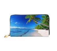 PPTHSNVB Portefeuille pour femme avec clés de piano vertes et blanches - Grande capacité - Porte-cartes de crédit - Fermeture éclair - Pochette de voyage pour femme, Blue Sea Sky Cocotier, Taille