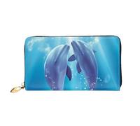 PPTHSNVB Portefeuille pour femme avec clés de piano vertes et blanches - Grande capacité - Porte-cartes de crédit - Fermeture éclair - Pochette de voyage pour femme, Dauphins amoureux., Taille unique